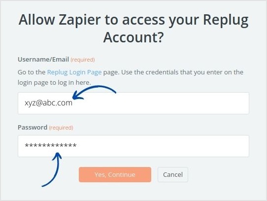 Enter Replug Credentials