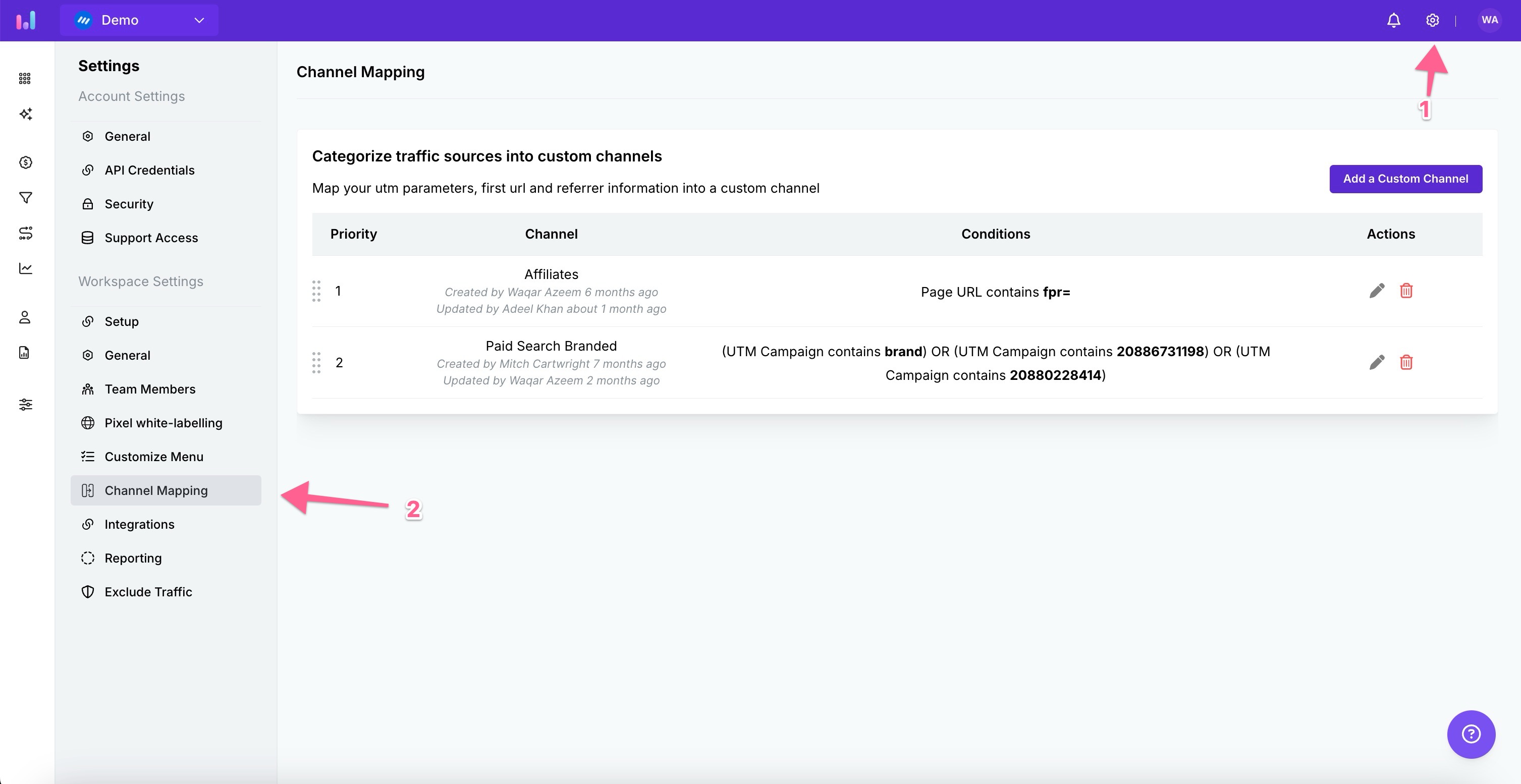 Channel mapping settings
