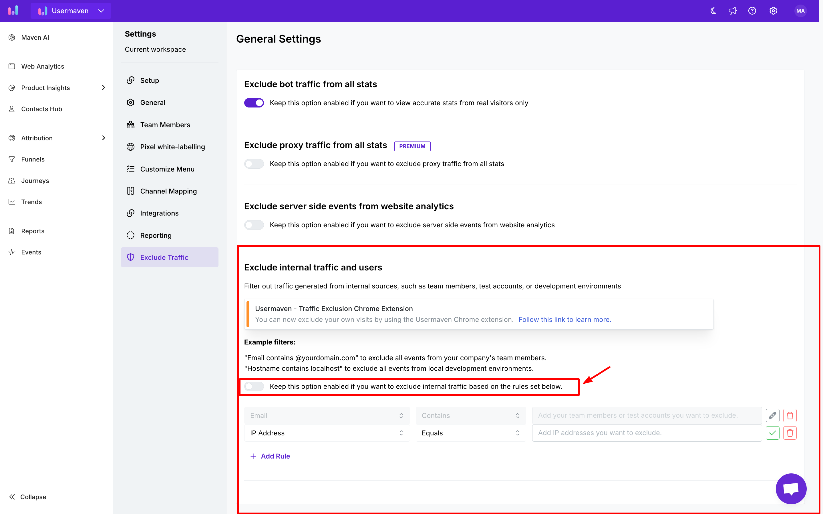 exclude traffic by rules