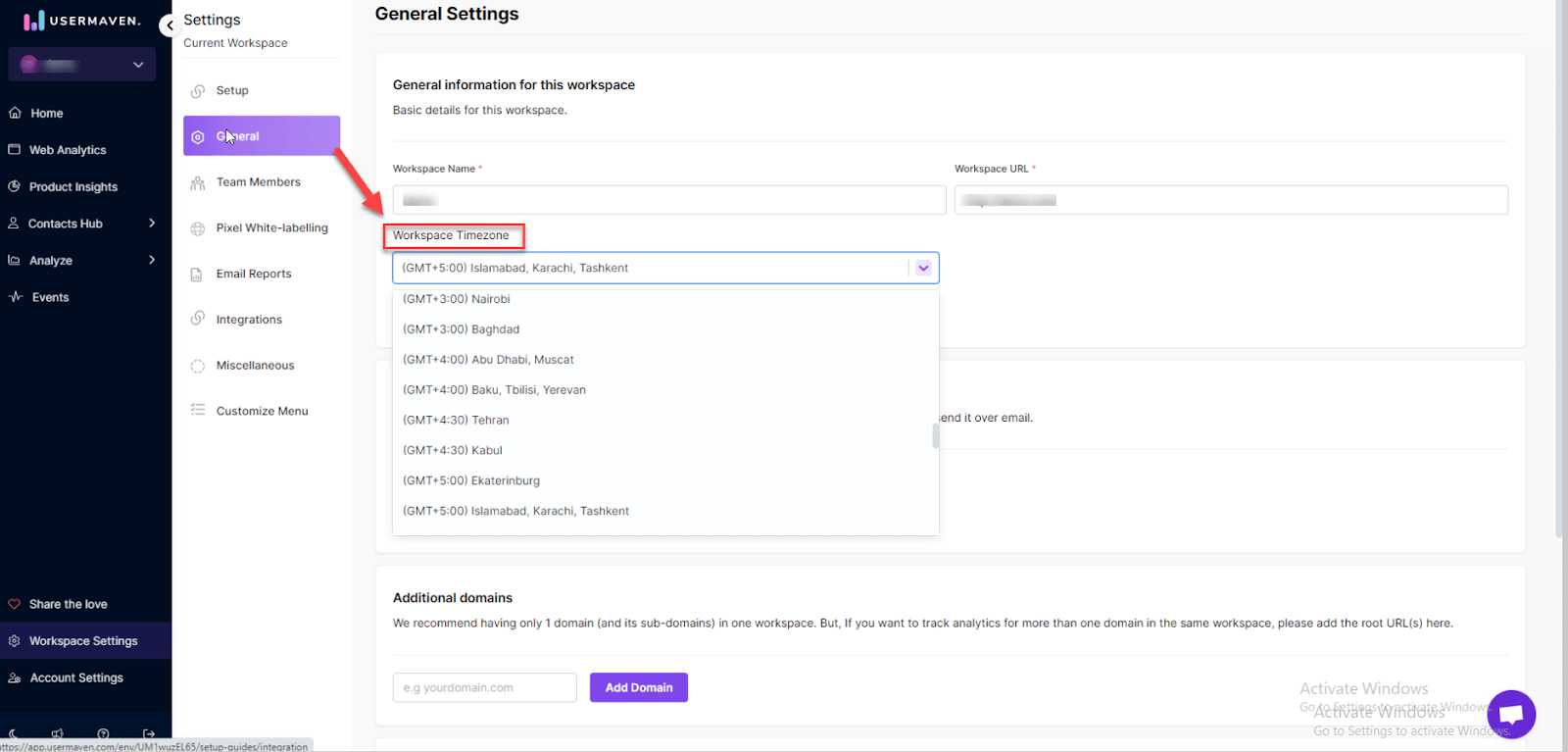 change workspace timezone