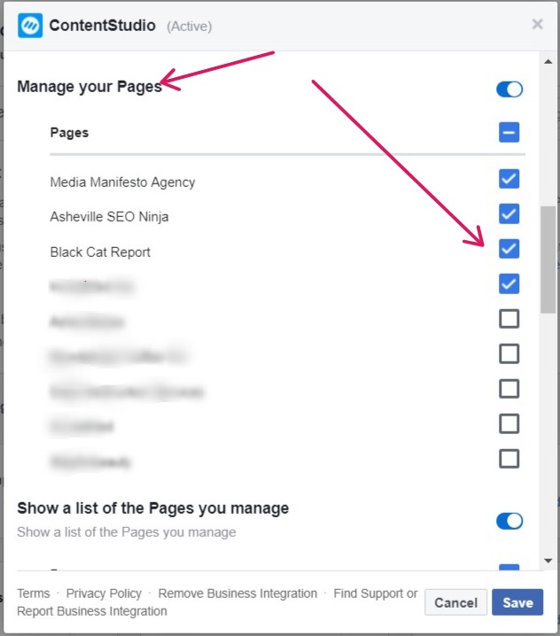 Facebook List of Pages