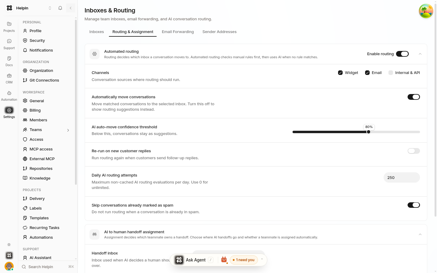 Routing & Assignment settings
