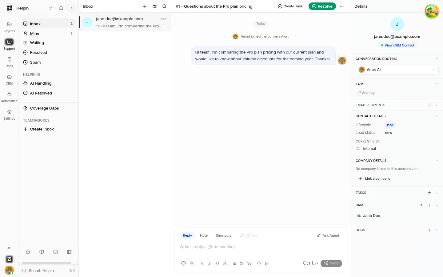 Conversation thread with the full composer visible