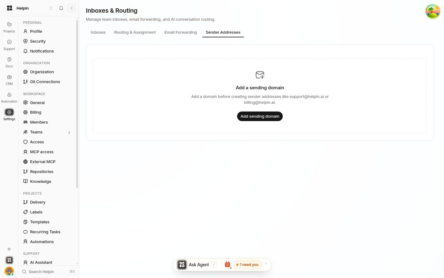 Sender Addresses tab