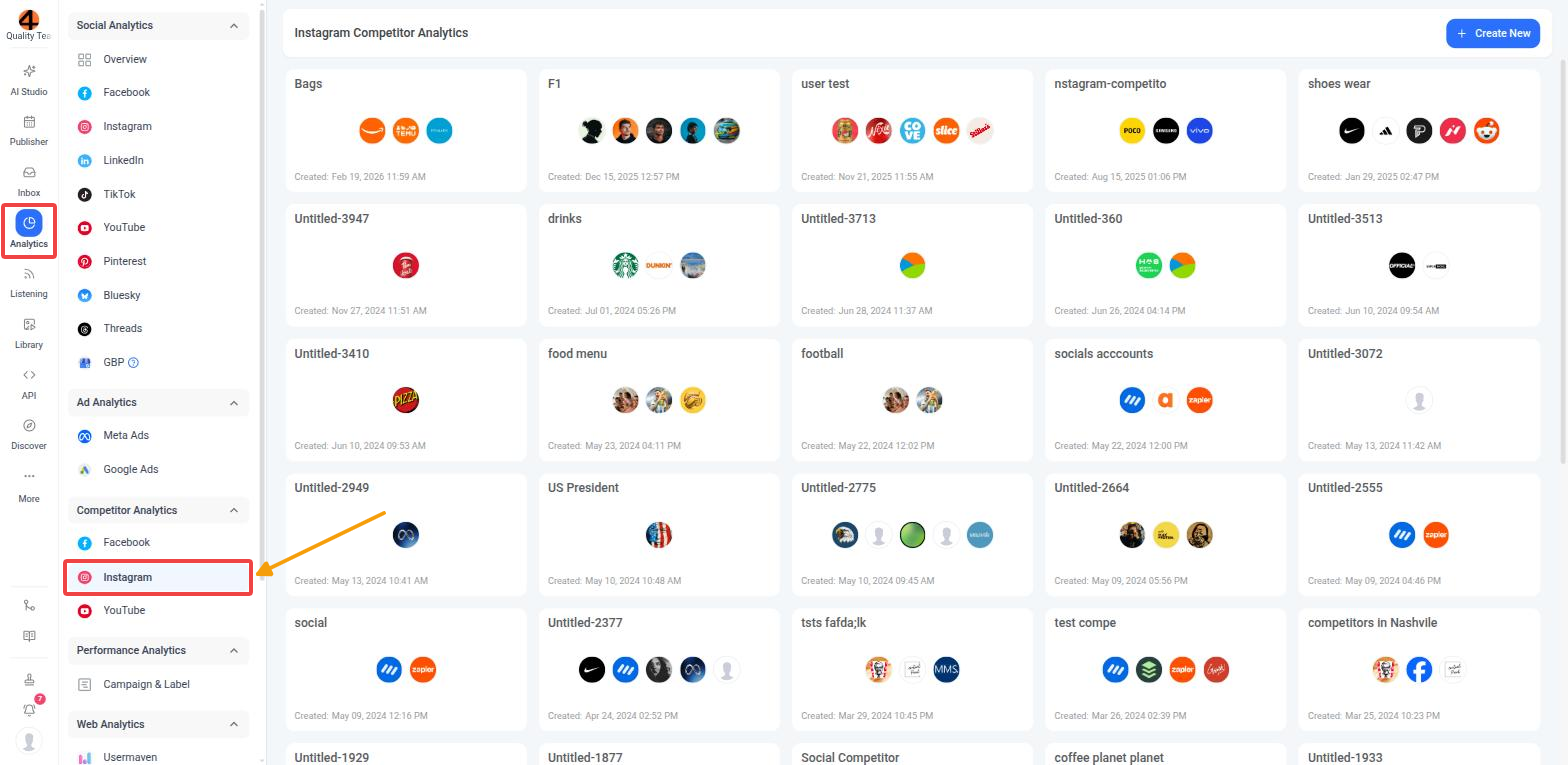 Analytics in the left menu and Instagram under Competitor Analytics